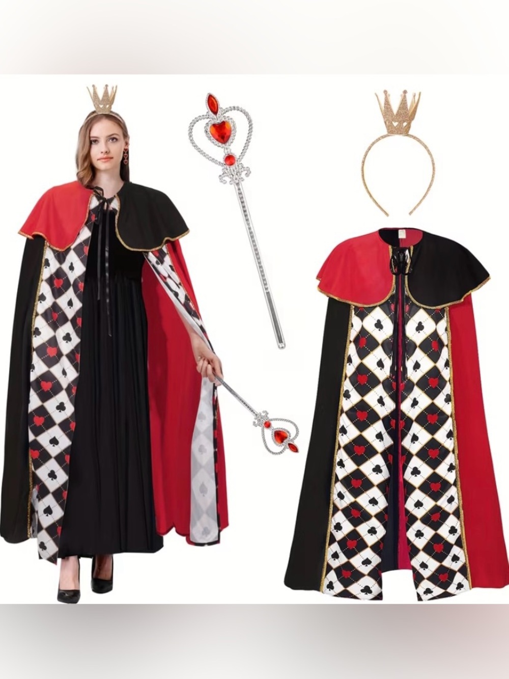 Queen of Hearts Red and Black Cape/Cloke